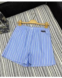 Miu Miu Women's Striped Poplin Boxer Shorts Blue