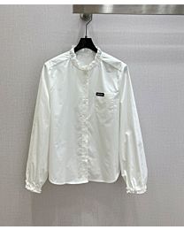 Miu Miu Women's Stand-Collar Ruffled Shirt White