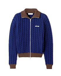 Miumiu Women's Contrast Color Twist Letter Knitted Cardigan Small Jacket Dark Blue