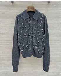 Miu Miu Women's Sequin-Embroidered Wool Knit Cardigan Gray
