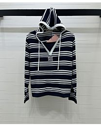 Miu Miu Women's Striped Knitted Hooded Sweatshirt Black