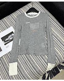 Miu Miu Miu Miu Crew Neck Contrasting Hem Long Sleeve Bottoming Shirt