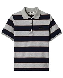 Miu Miu Women's Striped Jersey Polo Shirt Gray