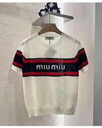 Miumiu Women's Lettering Knitted T-shirt White