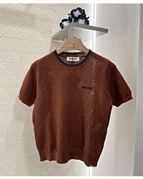 Miumiu Women's Openwork knit T-shirt Coffee