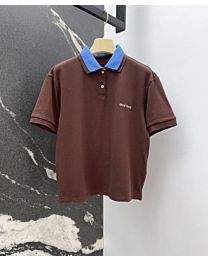 Miumiu Women's Contrast Color Lapel Polo Coffee