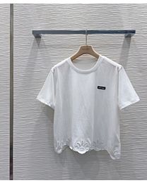 Miu Miu Women's Cotton Eyelet-Embroidered T-Shirt White