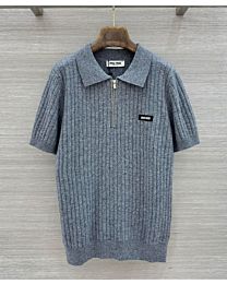 Miu Miu Women's Wool Knit Polo Shirt Gray