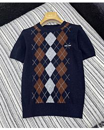 Miu Miu Cashmere Knit Polo Shirt Dark Blue