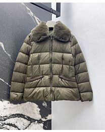 Moncler Women's Rex Rabbit Fur Collar Zipper Down Jacket