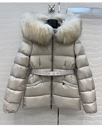 Moncler Women's Short Down Jacket With A Wool Collar Cream