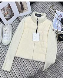 Moncler Women's White Padded Wool And Teddy Zip Cardigan