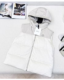 Moncler Women's Patchwork Knitted Hooded Down Vest Cream