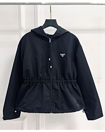 Prada Women's Nylon Hooded Zip-up Jacket Black