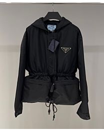 Prada Women's Waist zip-up Hooded Windbreaker Black