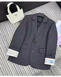 Prada Women's Wool Herringbone Lapel Blazer Gray
