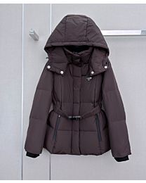Prada Women's Hooded Waist-Cinching Down Jacket