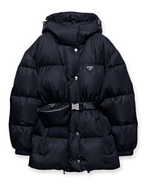 Prada Women's Re-Nylon Hooded Down Jacket Black