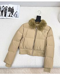 Prada Women's Short Down Jacket With Fur Collar Black