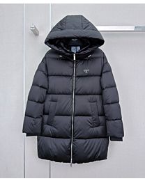 Prada Women's Mid-Length Hooded Down Jacket Black
