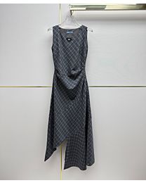Prada Women's Irregular Plaid Sleeveless Dress Gray
