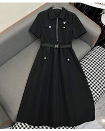 Prada Women's Lapel Half Zip Dress Black