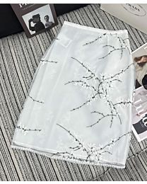 Prada Women's Embroidered Organza Midi-skirt White