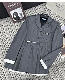 Prada Women's Short Blazer With Skirt Suit Gray