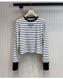 Prada Women's Logo-Striped Long-Sleeve Knit Top White