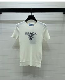 Prada Women's Embroidered Knit Top Cream