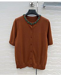 Prada Women's Short-Sleeved Scallop-Trim Knitted Cardigan