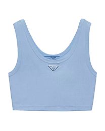 Prada Women's Rib-Knit Cropped Camisole Blue