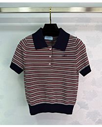 Prada Women's Striped Knitted T-shirt Red