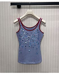 Prada Women's Sequin-Embroidered Striped Slim-Fit Camisole Blue