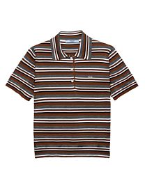 Prada Women's Knitted Striped Polo Shirt Coffee