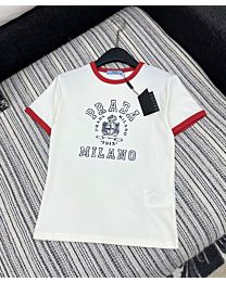 Prada Women's Printed Contrast Color T-Shirt White