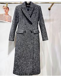 Saint Laurent Women's Classic Herringbone Wool Coat Gray