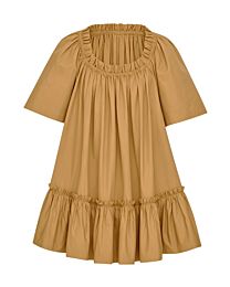 Saint Laurent Women's Pure Cotton Ruffled Dress Coffee
