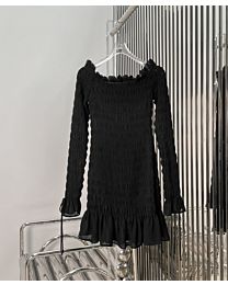 Saint Laurent Silk Georgette Pleated Dress Black