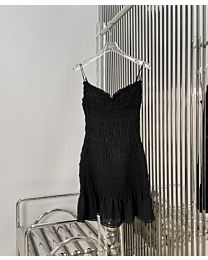 Saint Laurent Silk Crepe Pleated Dress Black