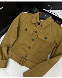 Saint Laurent Women's Collared Button Down Belted Jacket Coffee