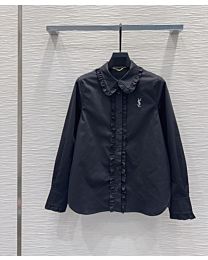 Saint Laurent Women's Long Sleeved Shirt With Ruffled Collar And Trim