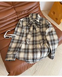 Saint Laurent Le Cassandre Cotton-Blend Checked Bow Collar Shirt Apricot