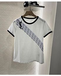 Saint Laurent Women's Rhinestone Printed T-shirt White