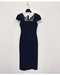 Self-Portrait Women's Crepe Bow Collar Midi Dress Black