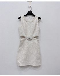 Self-Portrait Cream Boucle Pearl Mini Dress Cream
