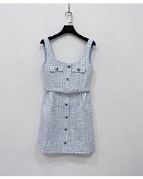 Self-Portrait Boss Babe Tweed Short Dress Blue