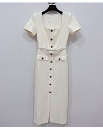 Self-Portrait Crepe Button Midi Dress Cream