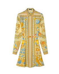 Versace Women's Underwater Barocco Silk Midi Shirt Dress Yellow