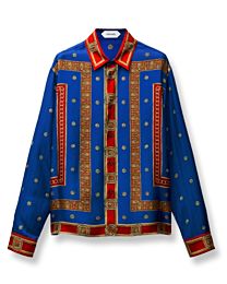 Versace Women's Printed Silk Twill Shirt Blue